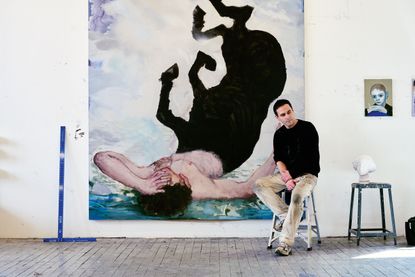 Sanya Kantarovsky photographed in April 2026 in his New York studio, with artworks