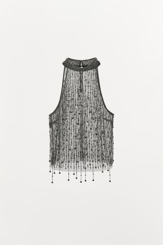 Beaded Fringed Halter Top