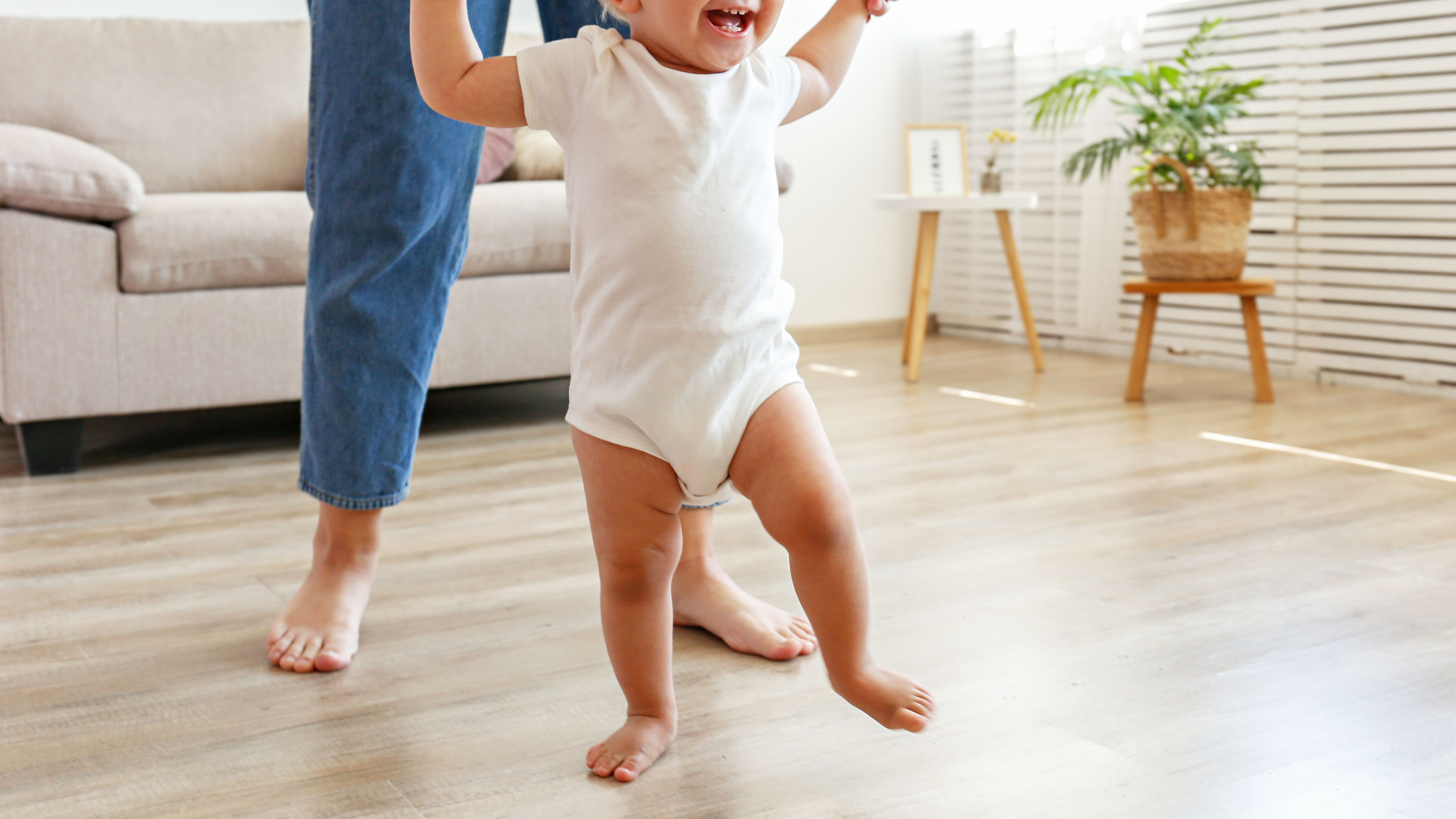 a photo of a baby walking