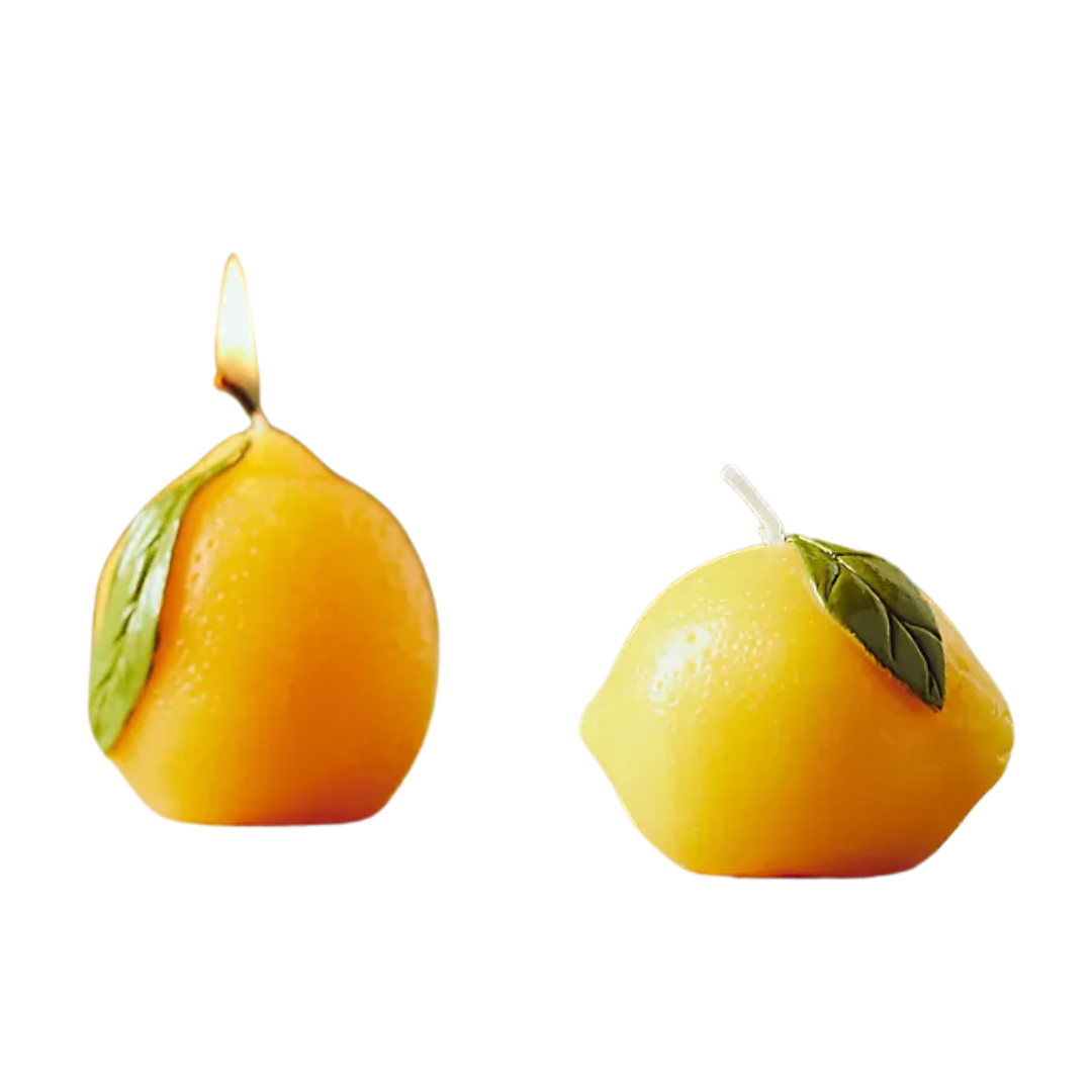 Lemon Shaped Wax Candles, Set of 2