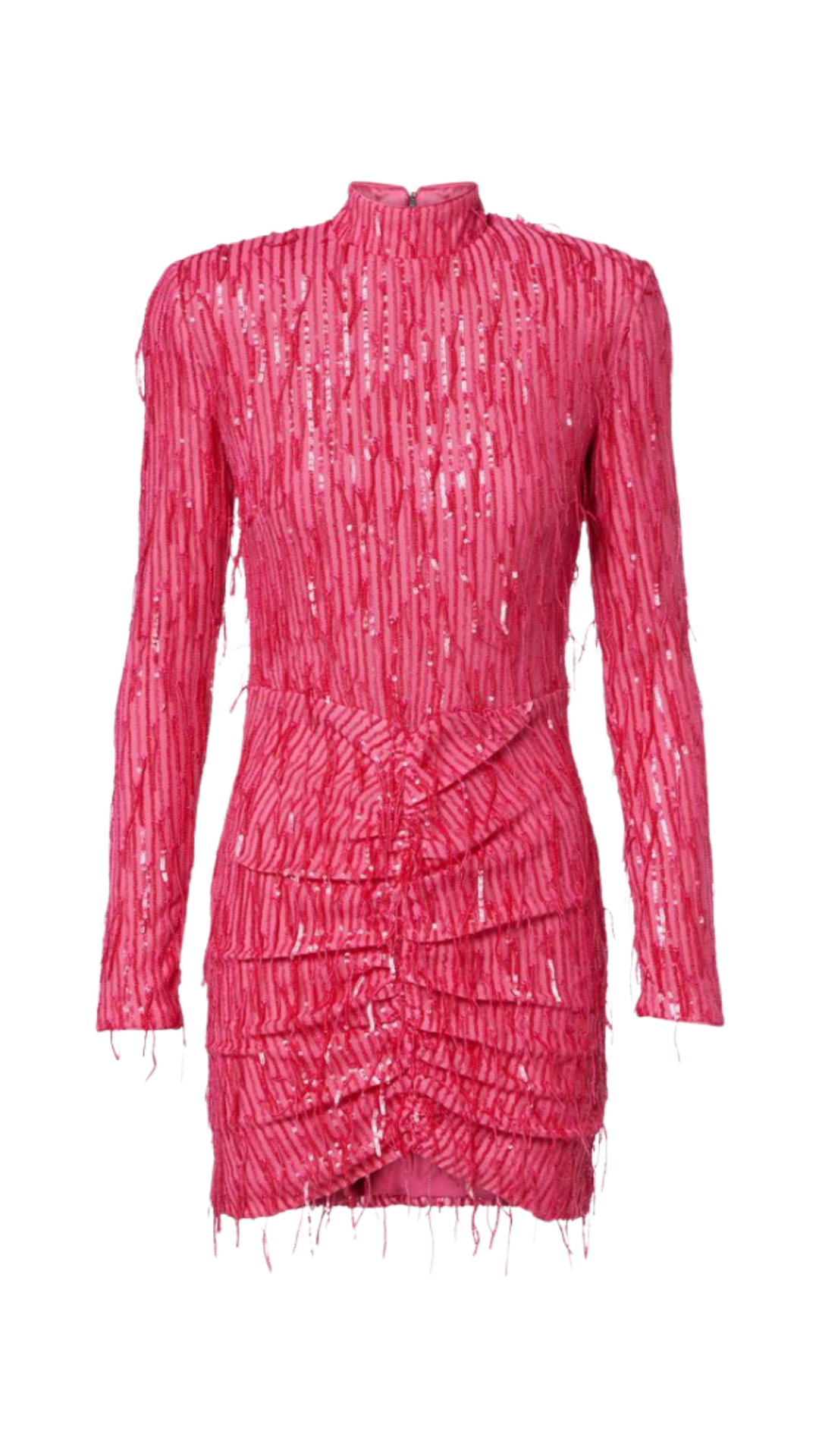 Rotate, Fringed Ruched Sequined Mesh Minidress