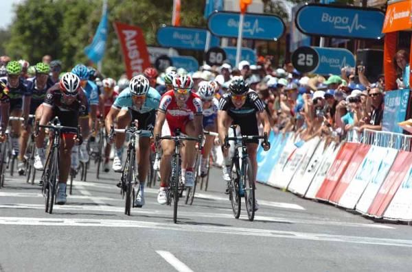 Oscar Freire (Katusha) beats Ciolek and Bennati to the line