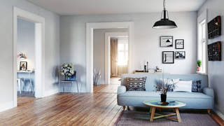 Living room with darker wooden floor