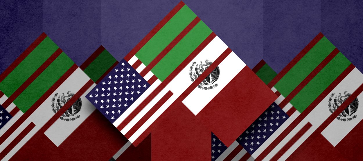 Mexican and American flags.