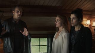 Danny, Becka and Evie held at gunpoint in the cottage in The Couple Next Door episode 6