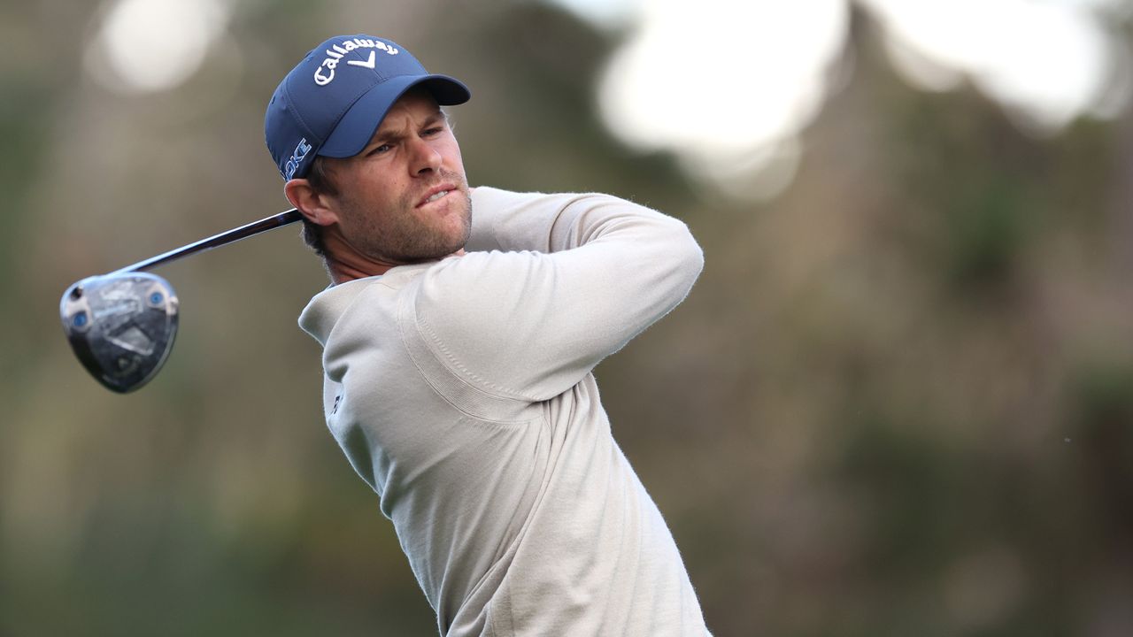 Pebble Beach: Thomas Detry of Belgium plays his shot from the 17th tee during the first round of the AT&amp;T Pebble Beach Pro-Am at Spyglass Hill Golf Course on February 01, 2024