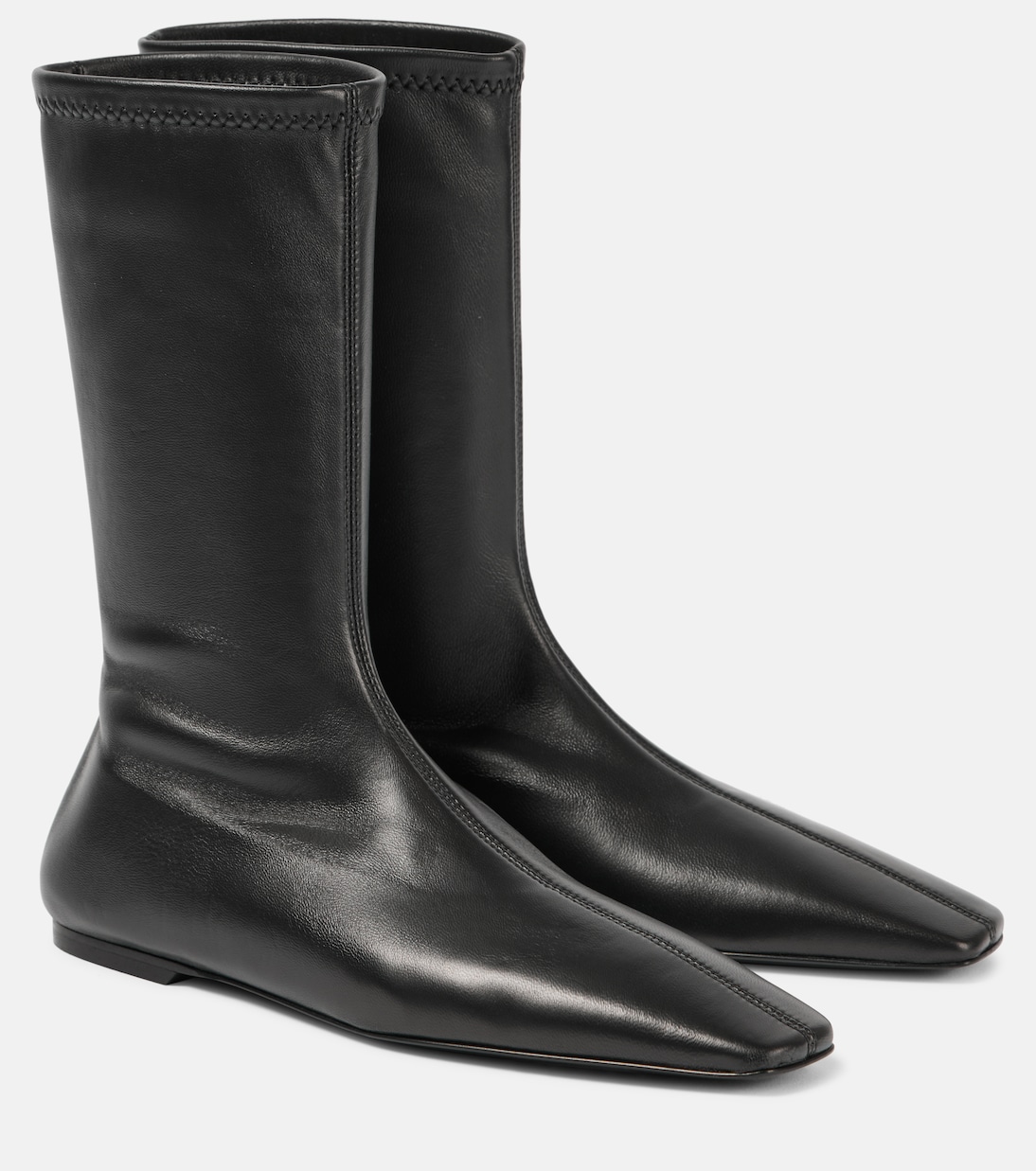 Sock Leather Sock Boots in Black - Toteme