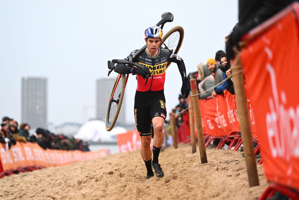ANTWERPEN BELGIUM DECEMBER 04 Wout van Aert of Belgium and Team JumboVisma competes during the 16th UCI Cyclocross World Cup Antwerpen 2022 Mens Elite CXWorldCup on December 04 2022 in Antwerpen Belgium Photo by Luc ClaessenGetty Images