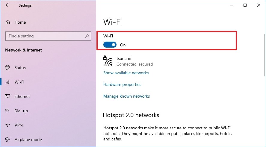 Windows 10 enable Wi-Fi to fix internet