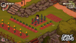 The player picks fruit and veg on a Grave Seasons farm