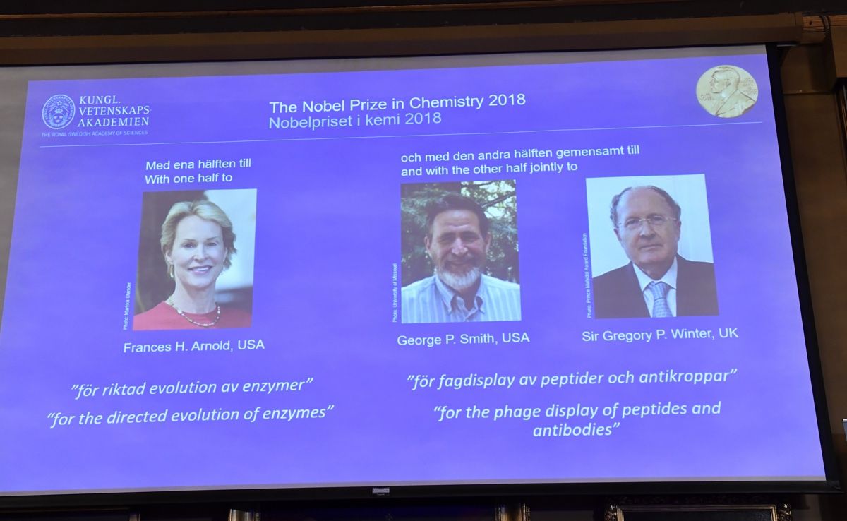 Frances H. Arnold from the California Institute of Technology was awarded one half of the award, while George P. Smith from the University of Missouri and Sir Gregory P. Winter from the MRC Laboratory of Molecular Biology in the UK shared the second half.