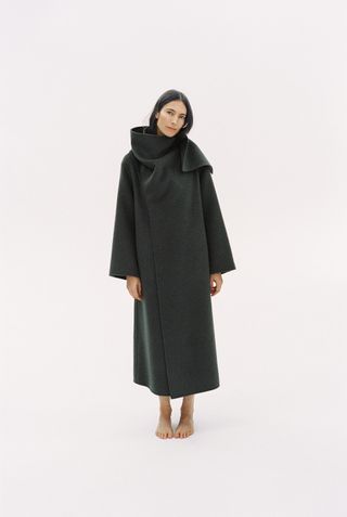 Wool Blend Scarf Coat Zw Collection