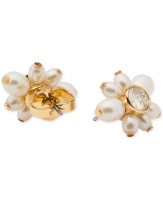 Gold-Tone Color Cubic Zirconia &amp;amp; Imitation Pearl Flower Stud Earrings