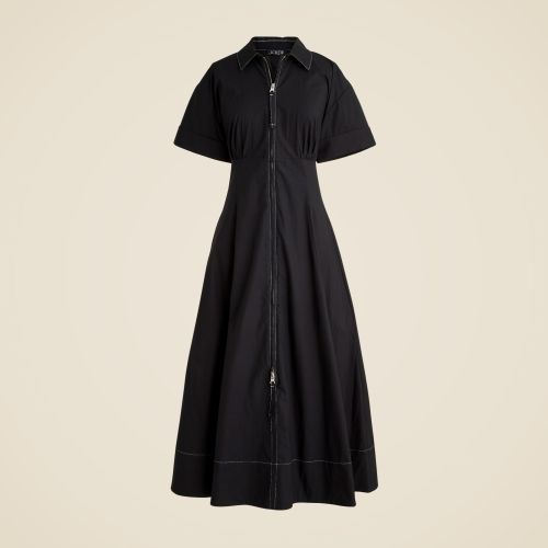 Zip-Up Shirt-Dress in Cotton Poplin