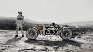 Concept art of astronaut with Tardigrade lunar motorcycle