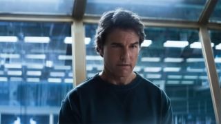 Tom Cruise with his hands behind the back, arrested but asking for an aircraft carrier in M:I The Final Reckoning.