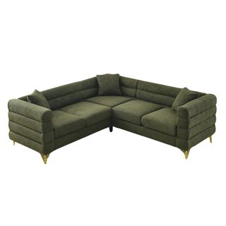 81.5" Oversized L-Shaped Sectional Sofa, Upholstered Teddy Fabric Corner Sofa With 3 Pillow, 5-Seater Corner Sofas With Padded Cushions, Indoor Modular Sofa for Living Room, Bedroom, Office, Green