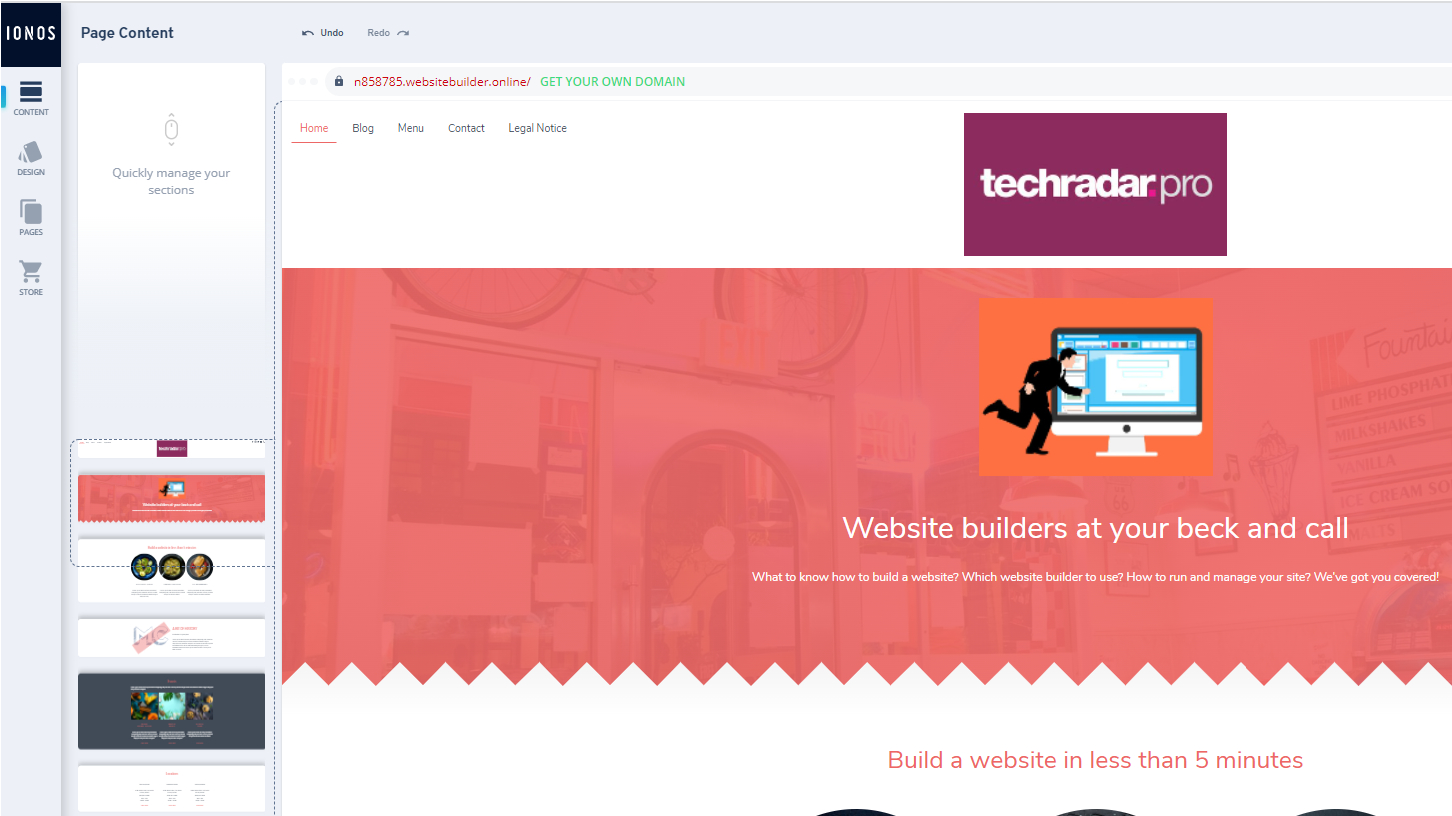 A screenshot of a TechRadar Pro blog created using IONOS website builder