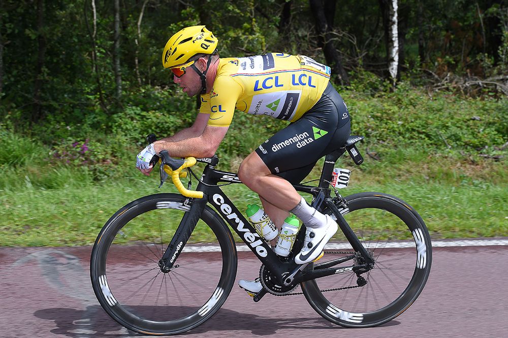 Mark Cavendish rides in yellow during stage 2 of the Tour de France