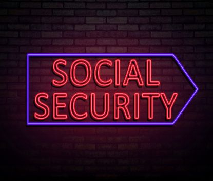 3d Illustration depicting an illuminated neon sign with a social security concept.