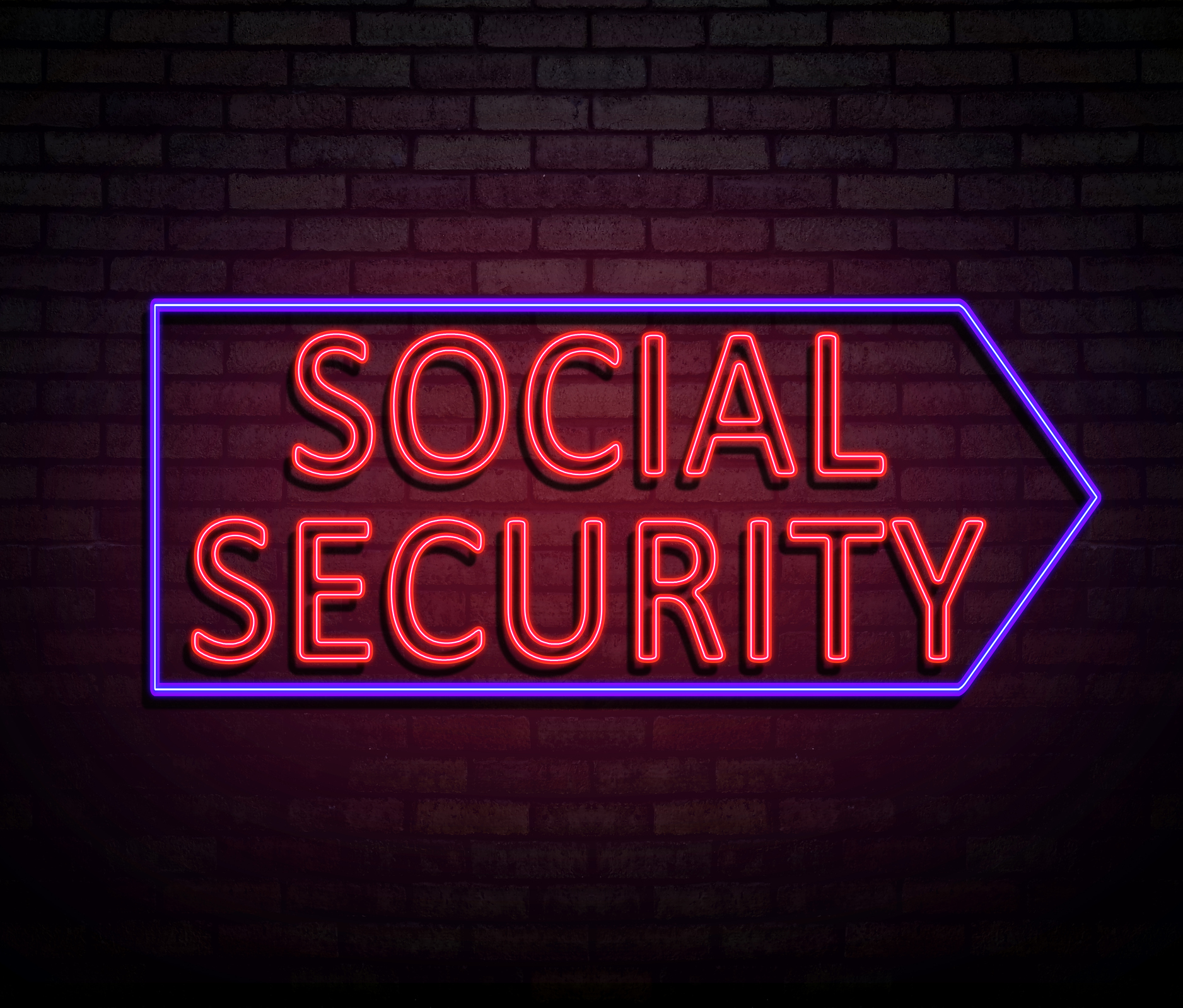 3d Illustration depicting an illuminated neon sign with a social security concept.