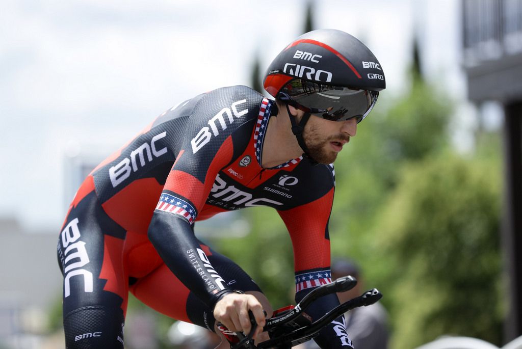 Taylor Phinney with the stars n stripes on his collar and sleeves to recognise his previous national US titles