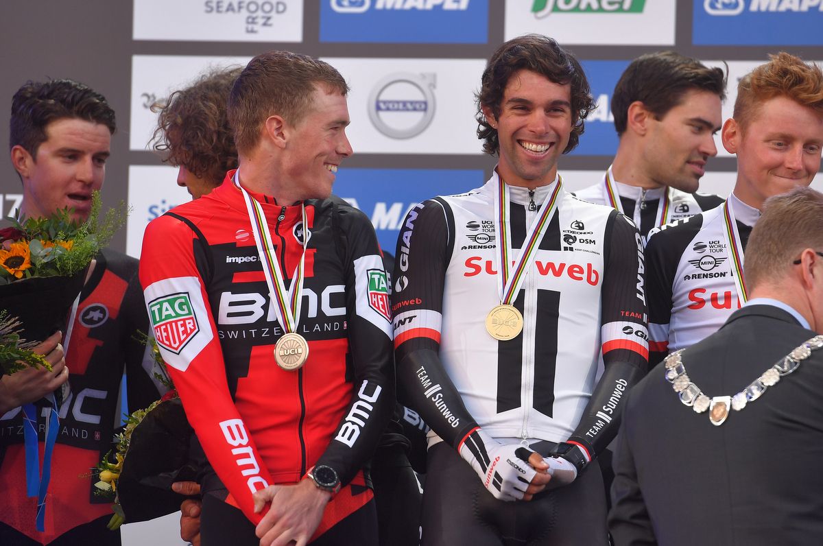 Australian's Rohan Dennis (BMC) and Michael Matthews (Sunweb) on the podium