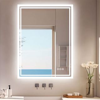 rectangular illuminated bathroom mirror