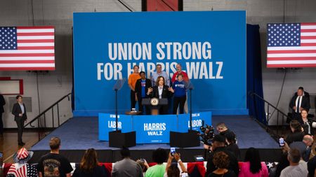 Vice President Kamala Harris gives a pro-union speech on Sept. 2, 2024, in Detroit.