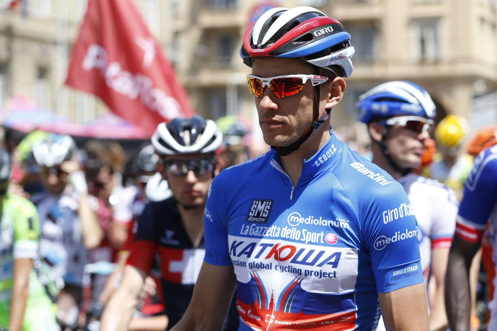 Mountains classification leader at the start Pavel Kochetkov