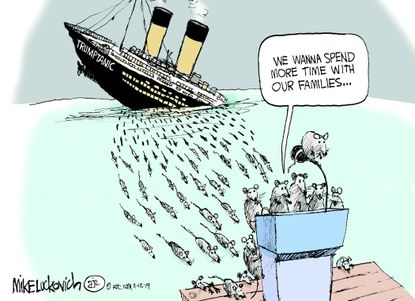 Political Cartoon U.S. Trump Rats Flee Sinking Ship