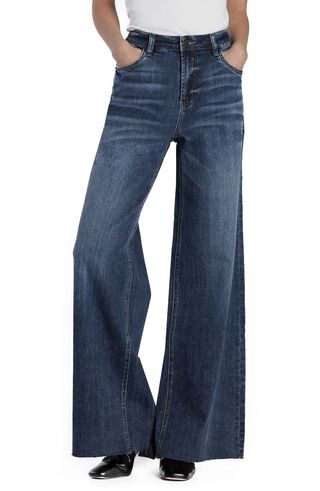 Happy Shaggy High Waist Raw Hem Wide Leg Jeans