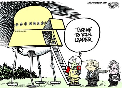 Political Cartoon U.S. Donald Trump Steve Bannon aliens