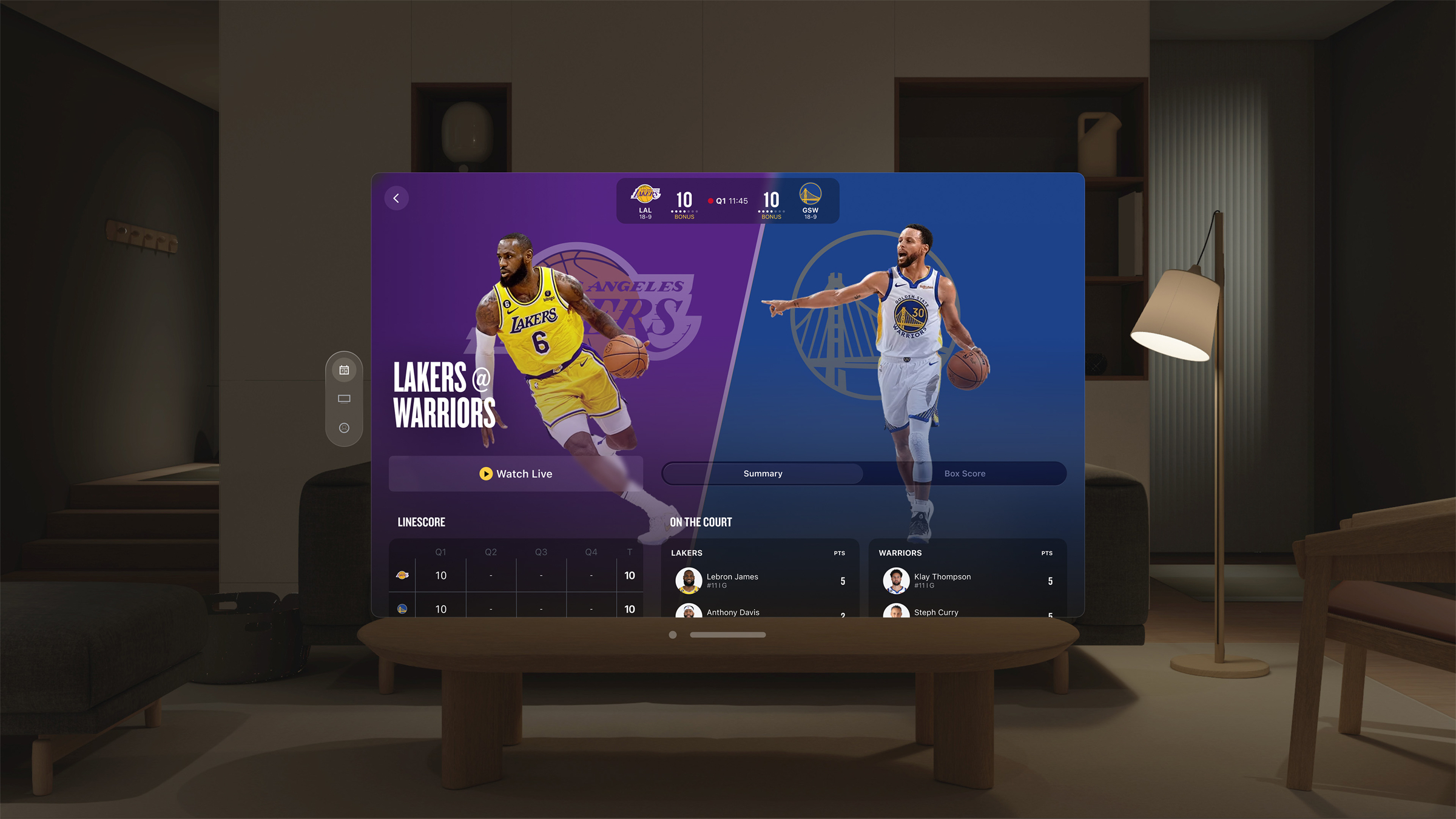 تطبيق NBA على Vision Pro