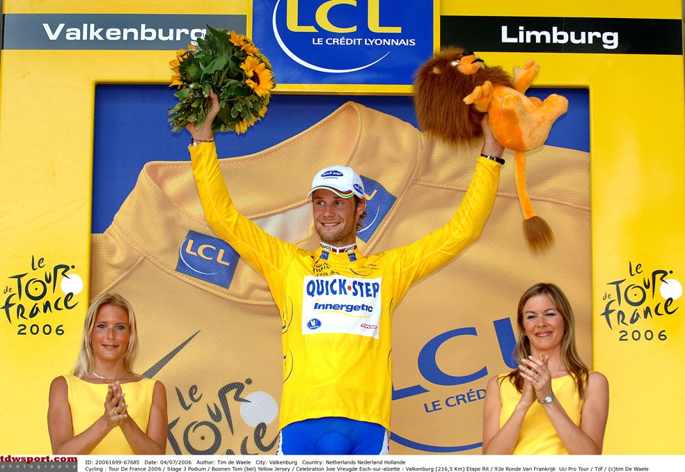 Tom Boonen wears the maillot jaune during the 2006 Tour de France