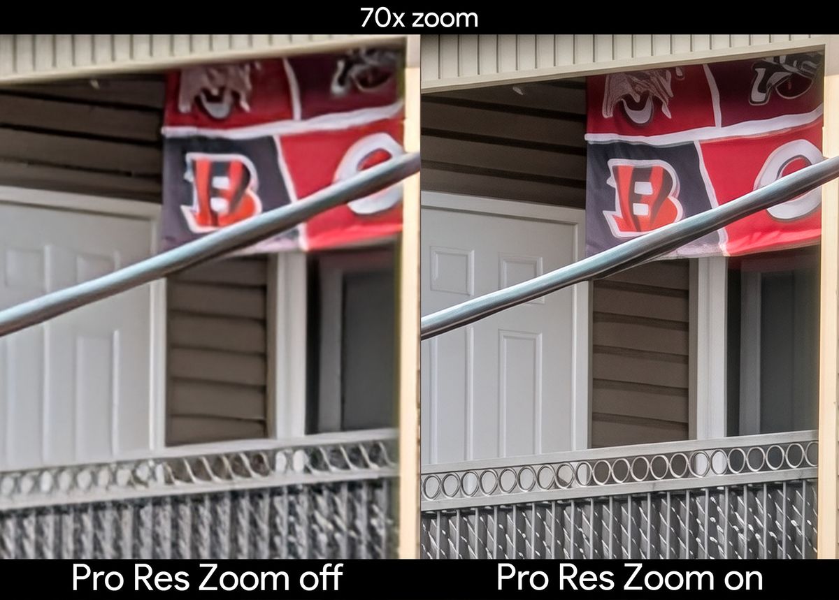 Examples of how Pro Res Zoom on a Pixel 10 Pro can enhance or ruin an image by using AI to sharpen details