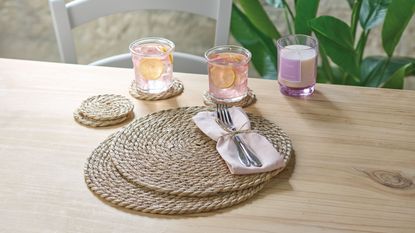 Seagrass placemats and coasters on table