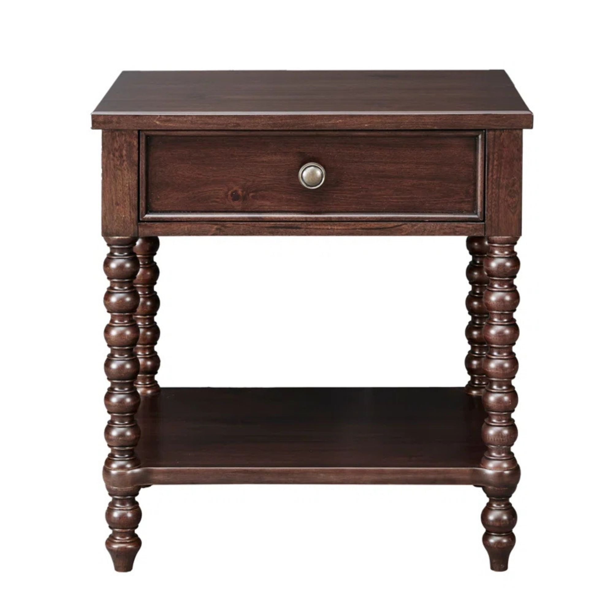 Dark wooden side table with bobbin legs