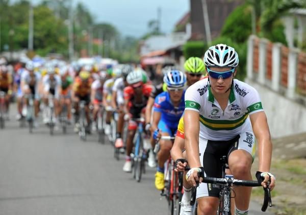 Australian National Team rider lead the peloton at Lubuk Jantan district in Tour de Singkarak 2012 stage 2.