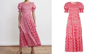 Kitri Persephone Shirred Pink Tile Print Dress