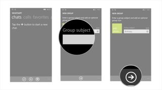 Tap new group, type a group subject, and tap next.