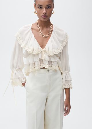 MANGO, Blouse With Ruffles and Lace Details - Women | Mango Usa