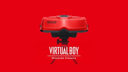 Promotional image featuring the Virtual Boy console for the upcoming Virtual Boy - Nintendo Classics collection on Nintendo Switch and Nintendo Switch 2.