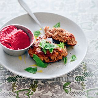 Lamb Burgers with Beetroot Houmous