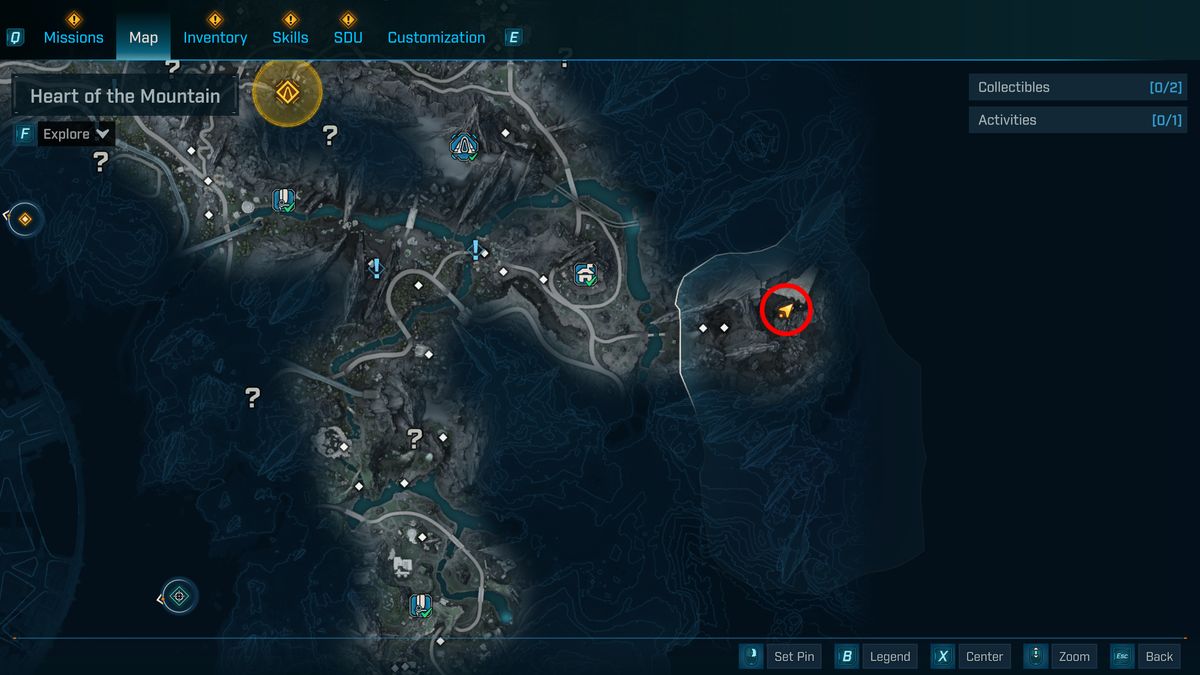 Borderlands 4 Hot Slugger location: A map with a red circle highlighting the location of the Craven's Nook Order bunker in the Bones of Sanctuary, to the east of Terminus Ridge.