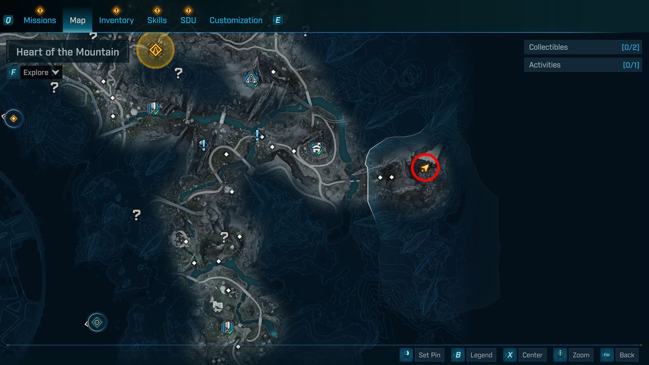Borderlands 4 Hot Slugger location: A map with a red circle highlighting the location of the Craven's Nook Order bunker in the Bones of Sanctuary, to the east of Terminus Ridge.