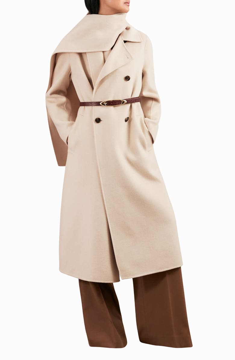 Indira Double Breasted Wool Blend Coat With Scarf