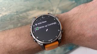 Garmin Fenix 8 ComingUp app showing the task list