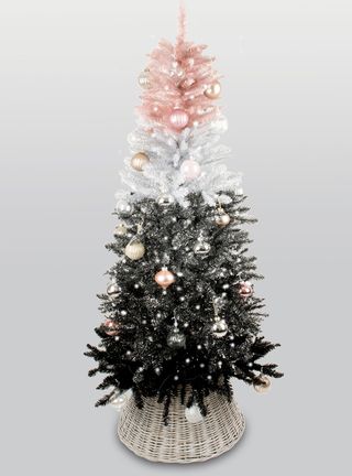 chrismas tree with baubles and white background