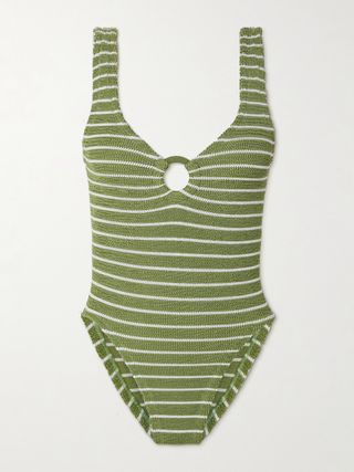 Celine Striped Metallic Seersucker Swimsuit